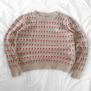 En Creme Women's Beige and Red Knit Floral Sweater